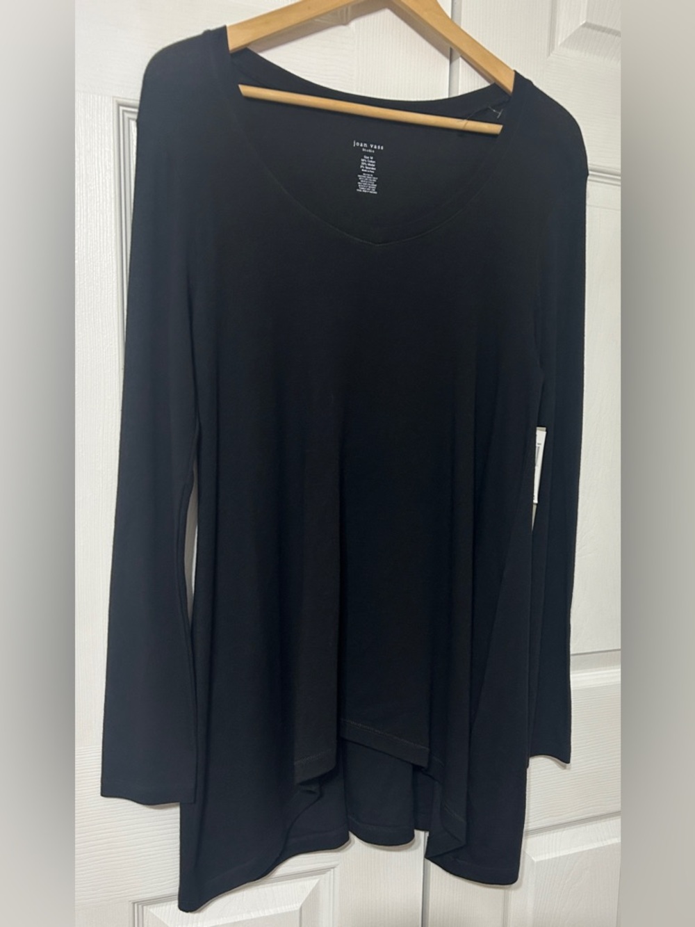 Joan Vass Women’s Black Tunic Tee Top Long Sleeve Cotton Modal NWT Size M